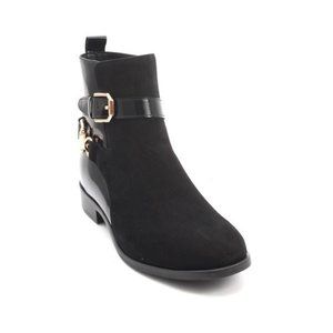 ITALIAN Black Leather Suede Zip-Up Ankle Boots